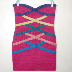 Forever 21 Hot Pink Bandage Strapless Bodycon Dress 3X